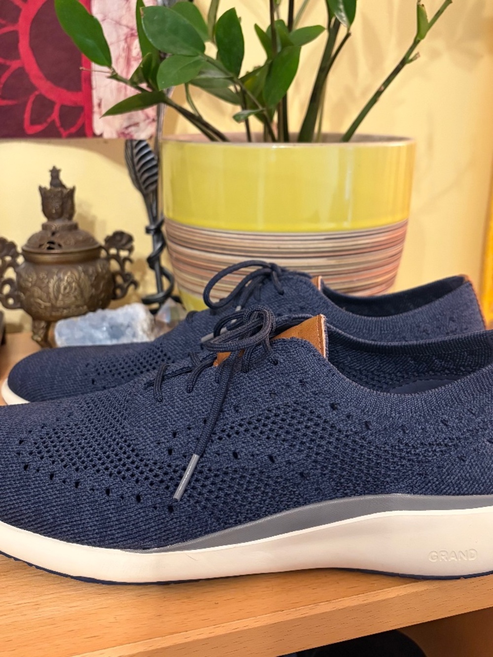 Cole Haan ZeroGrand Stitchlite Oxford Mens 10.5 Navy Blue Knit Wingtip Shoes EUC